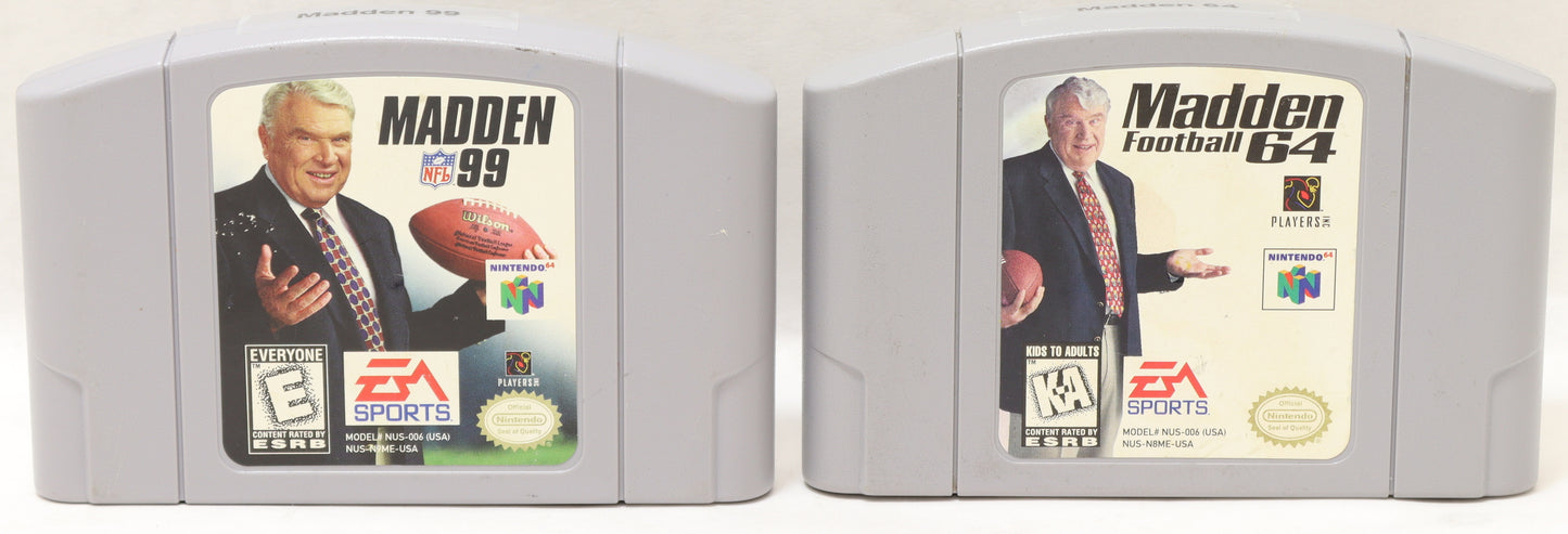 NINTENDO 64 MADDEN FOOTBALL, MADDEN NFL 99, CARTRIDGES ONLY
