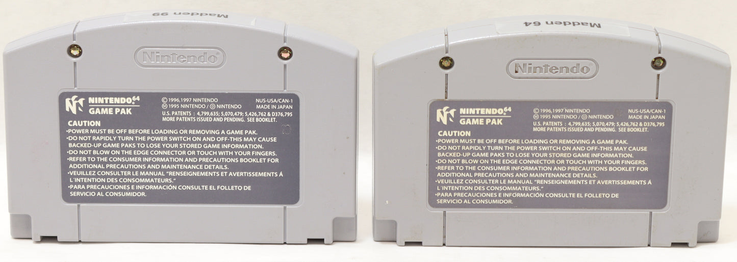 NINTENDO 64 MADDEN FOOTBALL, MADDEN NFL 99, CARTRIDGES ONLY