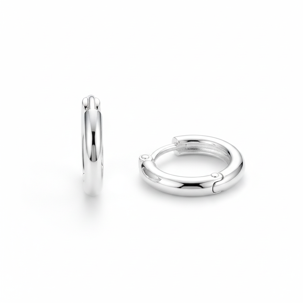 925 Sterling Silver Polished Hinged Hoop Earrings 11.50 MM